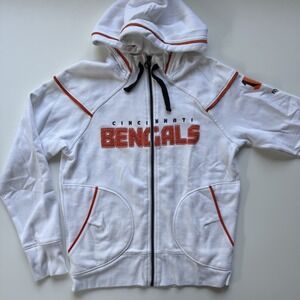 Reebok Cincinnati BENGALS Full Zip Hoodie Jacket Womens Small White‎ Patch Logo